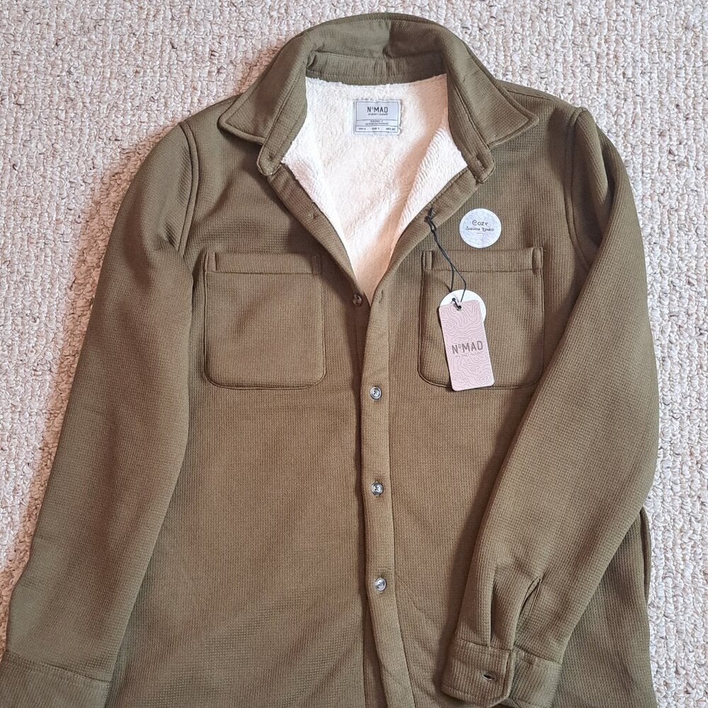 Nomad Craft+Flow Men's Sherpa Lined Long Sleeve Green Shirt Jacket Shacket Sz S